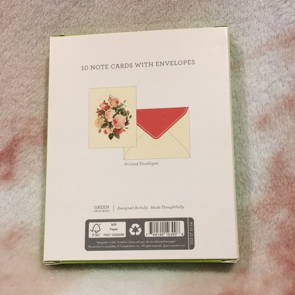 Rose Bouquet Garden Valentines Note Card Set of Ten BoxedSet NWT Green Inspired - Picture 15 of 16